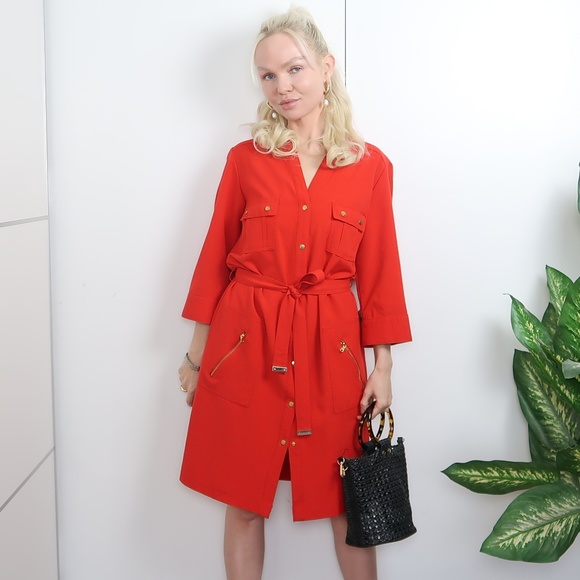 Sharagano Dresses & Skirts - Sharagano button up shirt dress with belt